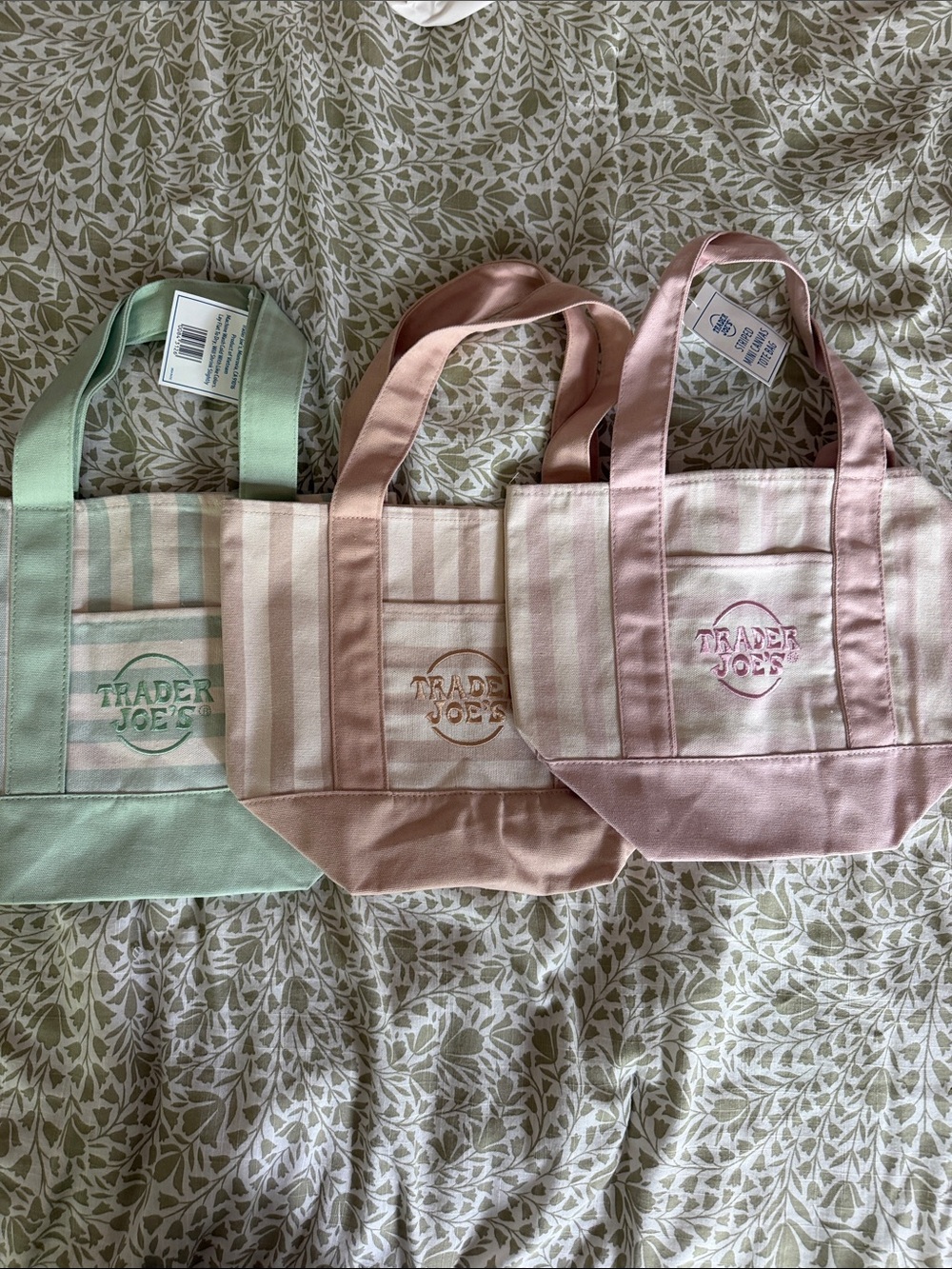 Trader Joe’s spring Pastel Mini Tote Bag - Pink, Peach, Mint- NWT